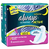 Absorvente ALWAYS Ultrafino Noturno Active Cobertura Seca com Flexi Abas Pacote 8 Unidades