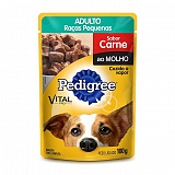 Petisco para Cães Adultos PEDIGREE Raças Pequenas Sabor Carne ao Molho Sachê 100g