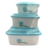 Conjunto de Potes Quadrados COCAPLAS Coruja P.M.G Cores Sortidas 3 Peças