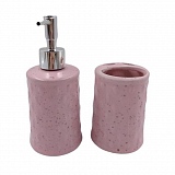 Kit Banheiro em Cerâmica ZEIN Stone Cores Sortidas 1 Porta Sabonete Líquido 260ml + 1 Porta Escovas