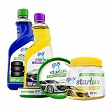 Kit Limpeza Automotiva STARLUX com 1 Shampoo 500ml + 1 Brilha Pneu 500ml + 1 Cera 200g + Odorizador 80ml Unidade